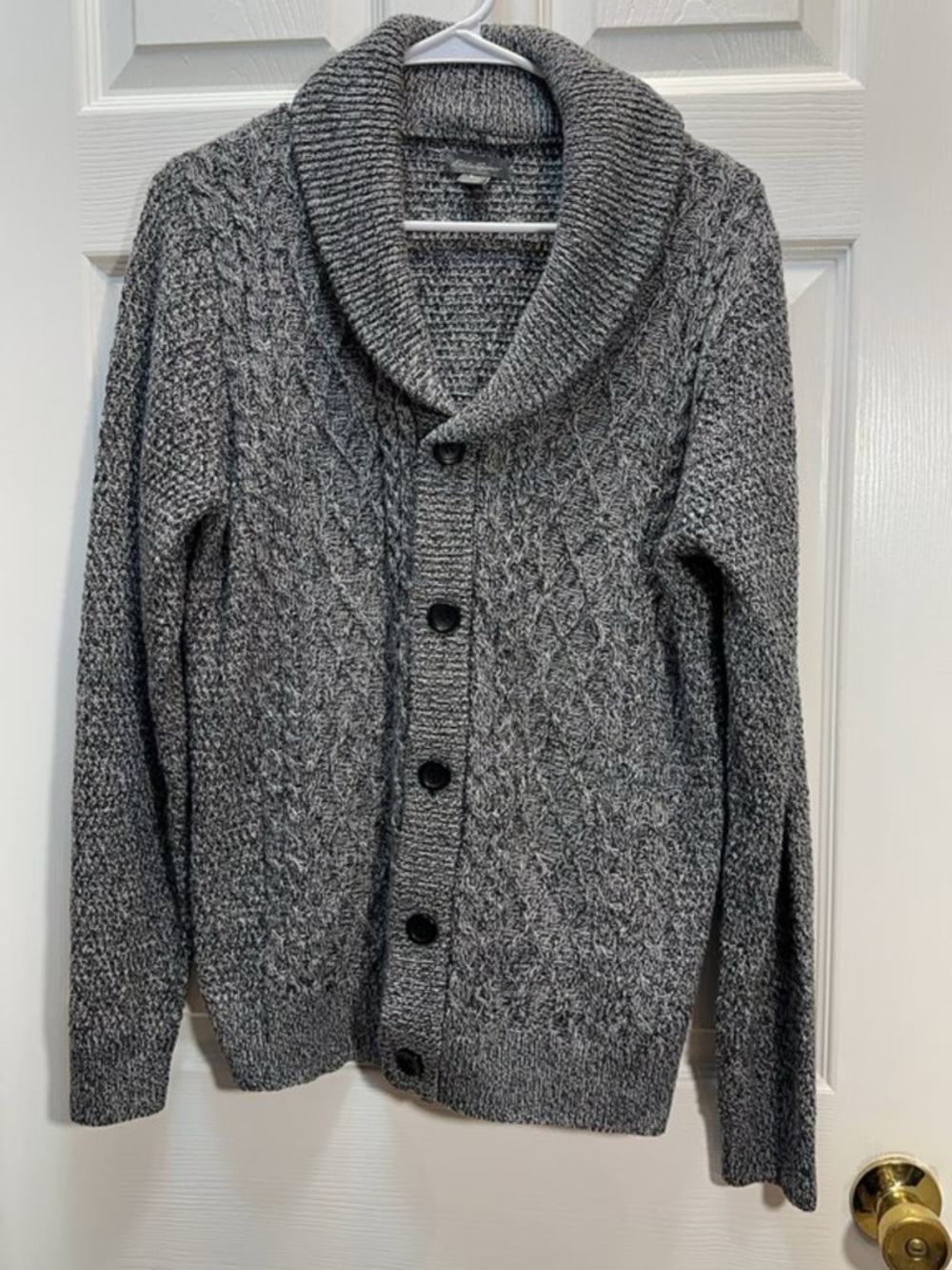 Eddie Bauer Gray Shawl Collar Cable Knit Cardigan